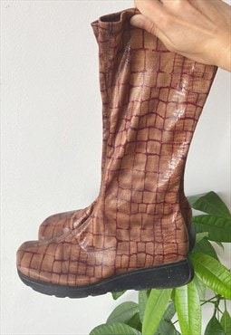 Vintage 70's 00's Autumn Brown Snakeskin Fitted Boots