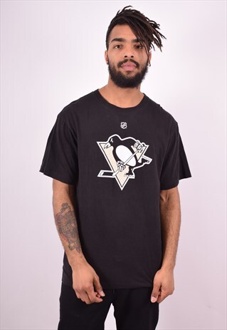 REEBOK MENS VINTAGE NHL T-SHIRT TOP LARGE BLACK 90'S
