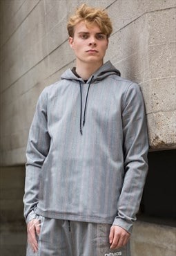  Grey Retro striped Premium wool oversized hoodies 