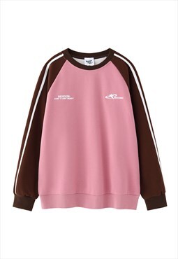 Raglan sweatshirt utility jumper skater top in pink black