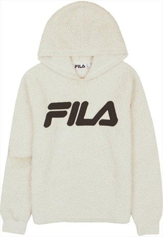 Vintage 90's Fila Fleece Jumper Sherpa Spellout Beige