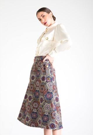 MULTICOLOR COTTON MIDI SKIRT WITH POCKETS