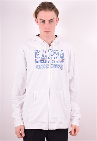 KAPPA MENS VINTAGE HOODIE JACKET XXL WHITE 90S