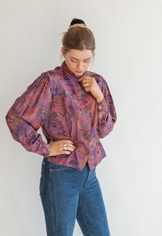 VINTAGE 80S PRIEST NECK SHIRT IN PURPLE