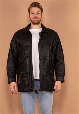 Vintage 90's Men Leather Jacket in Black