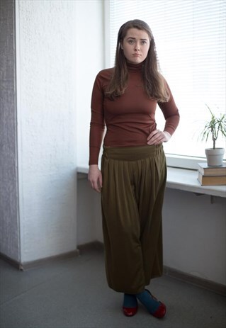VINTAGE 80'S KHAKI WIDE-LEG TROUSERS