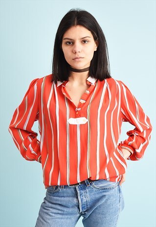 80'S RETRO STRIPED PRINT MOMS BLOUSE TOP