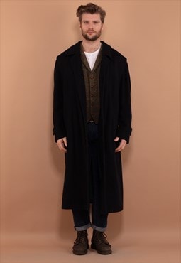 Vintage 90's Men Maxi Length Wool Blend Coat in Navy Blue