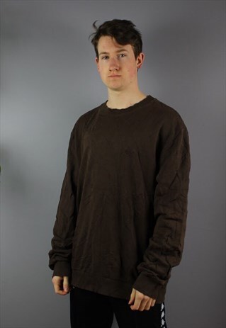 VINTAGE HUGO BOSS SWEATSHIRT IN BROWN WITH EMBROIDERY