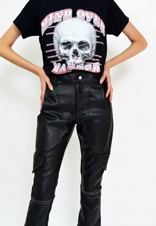 SIGNATURE LEATHER FLARE CARGO PANTS