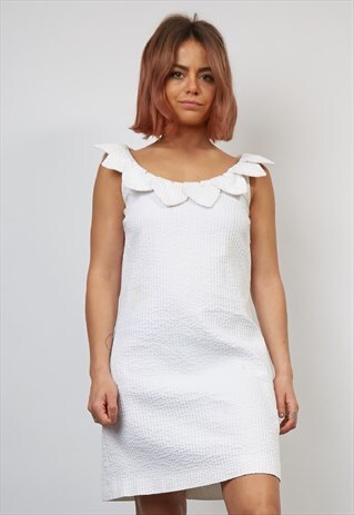 VINTAGE 90'S LOVE MOSCHINO WHITE SEERSUCKER SHIFT DRESS