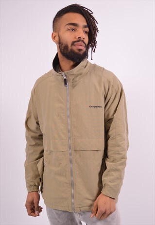 DIADORA MENS VINTAGE JACKET LARGE KHAKI 90S