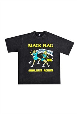 Black Washed Black Flag Band Graphic cotton fans T shirt tee