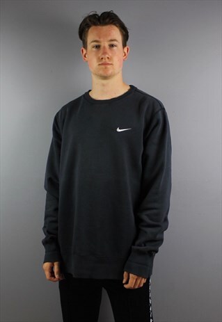 VINTAGE NIKE SWEATSHIRT IN NAVY WITH EMBROIDERED SWOOSH LOGO