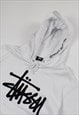 VINTAGE 00S STUSSY EMBROIDERED LOGO HOODIE IN WHITE