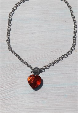 Deadstock 90s red heart silver chain pendant.