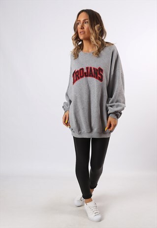 SWEATSHIRT JUMPER OVERSIZED TROJANS PRINT LOGO 20 - 22 (HG3E
