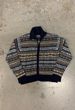 Vintage Abstract Knitted Cardigan Patterned Chunky Knit