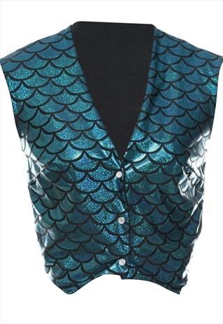 Vintage Shiny Teal Mermaid Design Waistcoat - S