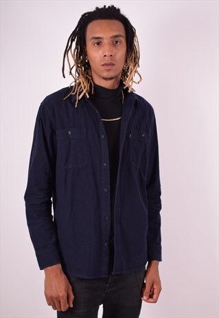 LEVI'S MENS VINTAGE SHIRT LARGE NAVY BLUE 90S