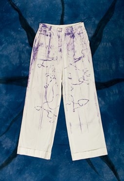 Reworked Vintage Y2K Wide-Leg Trousers in White and Purple