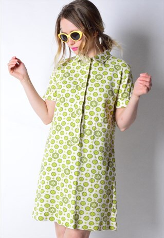 VINTAGE 70S RETRO FLOWER CUTE POCKET FESTIVAL MINI DRESS