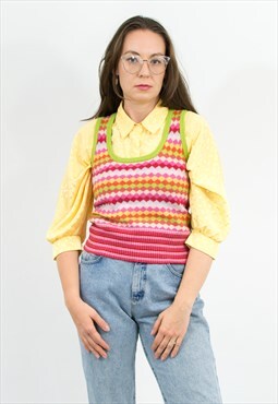 Vintage rainbow sweater vest sleeveless pullover