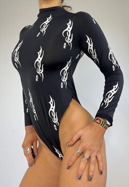 Graphic Print Bodysuit Halloween Tattoo Pattern Grunge Goth