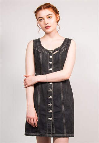 90'S VINTAGE BLACK CALVIN KLEIN DENIM MINI DRESS