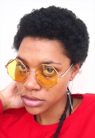YELLOW LENS OCTAGON SHAPE SUNGLASSES
