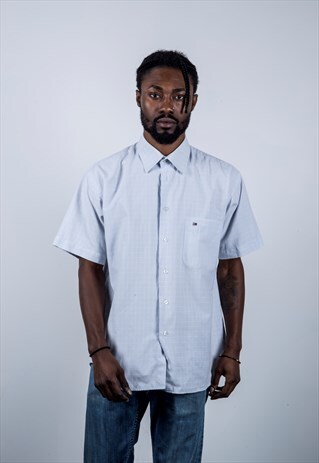 TOMMY HILFIGER VINTAGE 1990S PALE BLUE CHECKED SHIRT