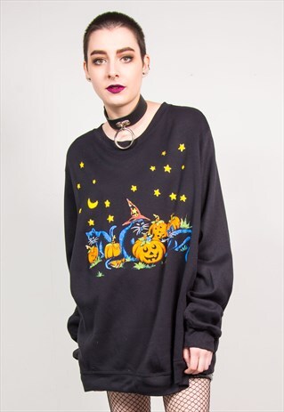 HALLOWEEN VINTAGE 90'S BLACK PUMPKIN PRINT SWEATSHIRT