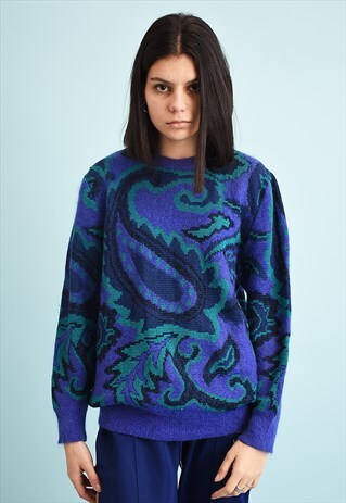 80'S RETRO PAISLEY PATTERN MOMS KNIT JUMPER