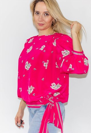 VINTAGE 80'S PINK SATIN SIDE TIE BLOUSE