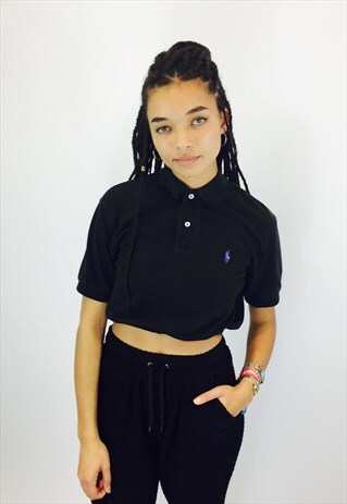 RALPH LAUREN REWORK CROPPED BLACK POLO