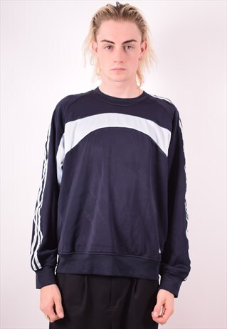 ADIDAS MENS VINTAGE SWEATSHIRT JUMPER LARGE BLUE 90S