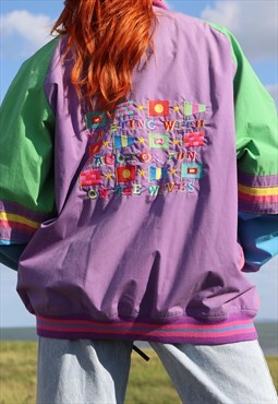 Retro 80s 90s Embroidered Bomber Jacket Festival PRIDE
