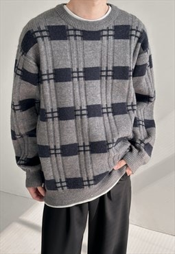 Men's crew neck plaid sweater A VOL.3