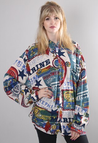 VINTAGE 80S CRAZY PATTERN OVERSIZE SHIRT