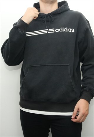 ADIDAS - BLACK EMBROIDERED HOODIE - LARGE