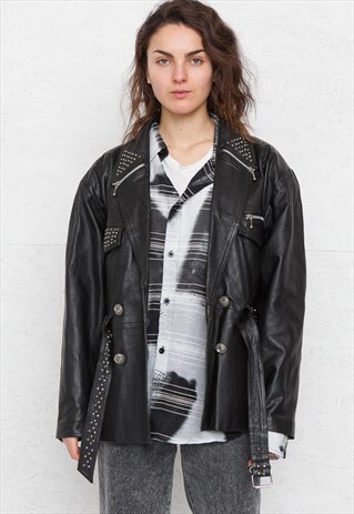 VINTAGE BLACK LEATHER JACKET COAT