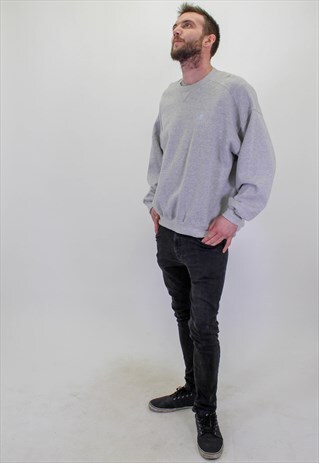 VINTAGE SIMPLE STARTER SWEATER JUMPER IN GREY XL