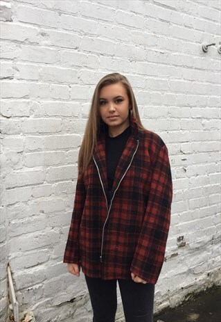 VINTAGE OVERSIZED CHECKED JACKET RED COAT