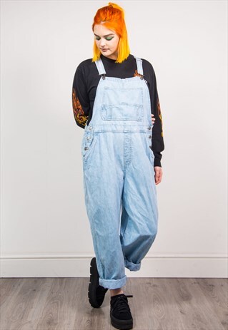 VINTAGE 90'S LIGHT BLUE DENIM STRAIGHT LEG DUNGAREES