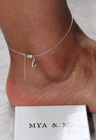 L Initial Anklet 925 Sterling Silver