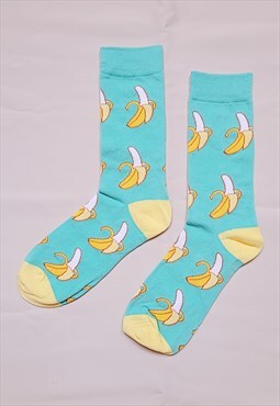 Banana Pattern Cozy Socks (EU37-EU44) in Blue