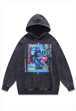 Cyber girl hoodie Korean pullover psychedelic jumper grey