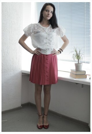 VINTAGE 70'S WHITE LACE FRONT SHORT SLEEVES BLOUSE
