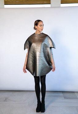 Wool Metallic Dress, Futuristic Clothing, Metallic Cover Up