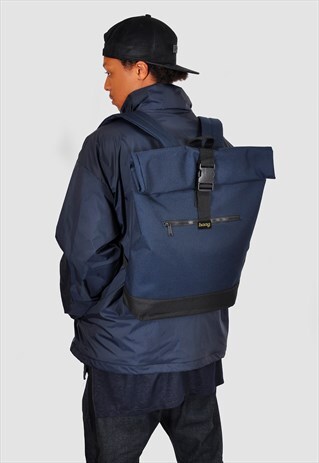BLUE ROLL TOP LAPTOP BACKPACK